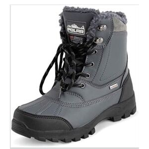Polar Winter Boots Gray Lace Up Faux Fur Lined Low Heel Outdoor Snow/Rain W 9 M7